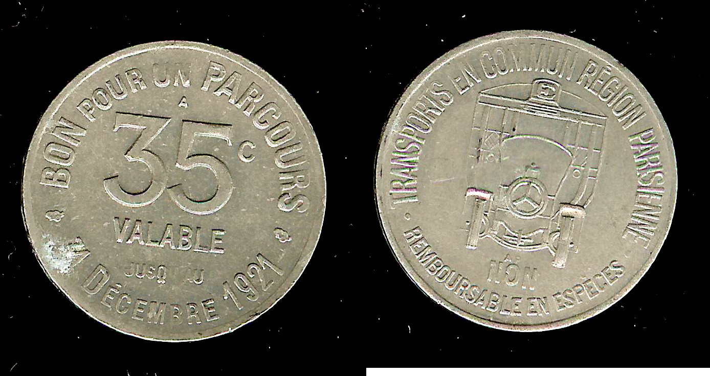 Paris Transport 35 centimes 1921 EF